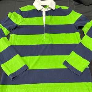 J. Crew Women’s Rugby Polo with Vibrant Green and Navy Stripes